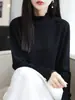 Suéter de punto fino 60% lana con cuello floral para mujer, suave diseño de cuello floral, jersey de mezcla de lana suave y acogedor para otoño e invierno