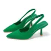 Sandalias de tacón alto de talla grande europeas y americanas con punta cerrada y correa en el tobillo, zapatos de tacón de aguja altos europeos y americanos, zapatos de tacón alto de aguja europeos y americanos de punta fina y estilo nuevo