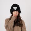 Gorro de lana nuevo para mujer, de invierno, tejido en jacquard, con aspecto de cara pequeña, de felpa, cálido, grueso, con gran circunferencia de la cabeza y protección para las orejas.