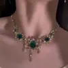 Conjunto de Colar e Brincos Geométricos em Forma de Gota Verde de Novo Estilo Transfronteiriço, Luxo Leve, High-End, Acessórios Brilhantes para Vestido e Noite