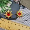 Clip para Oreja Aleación Galvanizado Resina Gota de Aceite Roja Pendientes Exagerados Moda Europea y Americana Banquete Temperamento Combinable Estilo Occidental Mujeres