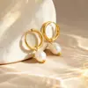 Brincos de Pingente de Pérola de Água Doce Única em Aço Inoxidável Estilo Europeu e Americano da Ins Moda Acessível Luxo Brincos Banhados a Ouro 18K Real Que Não Desbotam