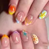 30 Piezas de Uñas de Ropa de Playa de Verano, Pegatinas para Uñas de Estrella de Mar Dopamina Sol, Uñas Portátiles con Gradiente de Ola de Mar Atardecer