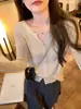 Suéter de punto de otoño e invierno de cuello medio abierto, holgado, estilo perezoso, manga larga, para mujer, versátil, adelgazante, abrigo cárdigan, top para mujer