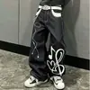 Pantalones Vaqueros Largos de Pierna Ancha Rectos con Caída, Adelgazantes, Holgados, Bordado de Letras Americano Transfronterizo, Ropa de Otoño Invierno para Mujer y Hombre