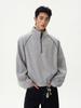 Sudadera de Estilo Retro Americano Gris de Alta Gama con Diseño de Media Cremallera Cuello Vertical para Hombre Marca de Moda Deportiva Holgada