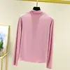 Nova estilo de verão, camiseta de algodão Bit com gola alta e mangas compridas para mulheres, versão coreana, cor sólida, fina, solta, modeladora, blusa básica plus size