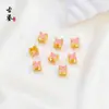 Cuentas de Trébol de Cuatro Hojas Esmaltadas Chapadas en Oro de 18 Quilates, Cuentas de Flor de Durazno con Esmalte Azul Quemado, Accesorios para Joyería DIY, Accesorios para Pulseras