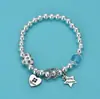 Plata de Ley S925 Colgante de Letra Estrella de Cinco Puntas Cuerda de Hilo con Cuentas Hecha a Mano DIY Accesorios de Plata Pulsera Pulsera Colgante de Estrella