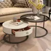 Mesa de centro de pizarra para sala de estar, uso doméstico, mesa de cristal templado, minimalista moderno, apartamento pequeño, lujo ligero, nuevo modelo 2026, redonda, minimalista