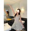 Vestido Branco de Coque de Flor Feminino Verão 2025 Doce Coreano Justo Emagrecendo Decote U Vestido Regata