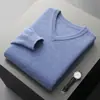 Suéter de Lana Gruesa de Punto de 7 Agujas con Cuello en V para Hombre Otoño e Invierno Holgado Casual 100% Lana Pura Jersey de Punto Suéter Básico