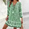 Em Estoque 2025 Camisa Estampada Transfronteiriça Europeia e Americana Exportação Primavera e Verão Casual Boêmia Vestido de Férias com Decote V para Mulheres