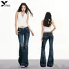Jeans Bootcut de Cintura Baixa Estilo Yi Mengling para Mulheres, Outono 2025 Novo Sexy Emagrecimento Elástico Calças Flare