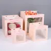 Dia dos Namorados Sacola Quadrada com Janela Transparente Sacola de Presente Pronta para Floricultura Sacola de Papel para Bolo de Confeitaria Embalagem de Buquê Bolsa de Mão