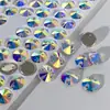 Botão plano chanfrado K9 de alta qualidade com dois furos para costura à mão pedra branco AB iridescente feito à mão DIY diamante de cristal roupas sapatos bolsas