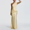 Vestido Feminino Verão 2026 Novo Transfronteiriço Europeu e Americano Elegante Sem Ombro Festa Bodycon Plissado