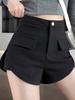 Terno shorts casuais verão feminino solto outono 2024 novas calças pretas A palavra calças de perna larga cintura alta fina