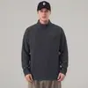 Sudadera con cremallera a la mitad texturizada estilo americano para hombre 2026, primavera y otoño, cuello alto, corte holgado, color liso, camiseta básica casual de manga larga