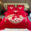 140 peças de alta qualidade para casamento, conjunto de quatro peças, dragão vermelho e fênix, roupa de cama de casamento, atacado, capa de edredom, lençóis, conjunto de várias peças Xi