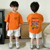 Camisas de Manga Curta para Meninos, Camisas de Algodão Estampadas de Verão com Caimento Solto, Tendência Coreana, Camisas de Meia-Manga da Moda para Crianças