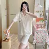 2026 Pijamas Nuevos de Color Sólido para Mujer Verano Algodón Nube Gasa Manga Corta Estilo Japonés ins Lindo Ropa de Casa Verano