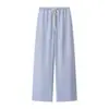 Pantalones Finos de Verano para Mujer Ropa de Mujer Transfronteriza Europea y Americana Venta al por Mayor Color Sólido Cordón Cintura Elástica Rectos Casuales Largos para Mujer