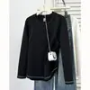 Blusa Feminina Plus Size Estilo Novo de Primavera Simples Versátil Manga Longa com Costura Visível 100kg Casual Roupa de Baixo Blusa 9525