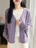 Cárdigan de punto fino, ligero, para verano, de manga larga, cómodo y elegante, nuevo diseño liso para mujer, cuello en V