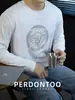Camiseta Básica Casual de Manga Larga para Hombre de los 80s de Alta Gama en Lyocell con Amoníaco Líquido, Brillo Sedoso, Versátil para Primavera