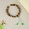 Pulseira de contas de barril antigo de sândalo verde natural pulseira de anel único com borla de cabaça de jade Fu Lu artística retrô fresca