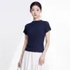 Blusa de Manga Curta Miyake para Mulheres, Design Único, Camiseta Pulôver com Strass, Leve, Respirável, Moderna, Versátil