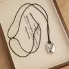 Colar com Pingente de Anel Gota d'Água Tridimensional Vazado Longo para Mulheres, Simples e Elegante, Acessório de Corrente para Suéter com Cordão Preto Ajustável