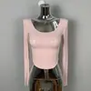 2026 Dongdaemun Coreano Sexy que Favorece la Figura Cuello en U Realza el Busto Ajustado Adelgazante Camiseta Corta de Manga Larga Top de Chica Popular