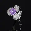 Otoño e invierno nuevo joyería Huabi diamante de alto carbono corte flor de hielo pétalo de cobre anillo de lujo ligero piedra principal femenina 8*8