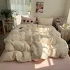 Conjunto de quatro peças em algodão lavado estilo ins coreano, cor sólida, simples e fresco, para meninas, lençol de baixo e capa de edredom, conjunto de três peças para dormitório estudantil 4