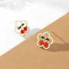 Colección de Pendientes Lindos de Frutas Aguja de Plata, Clips para Orejas Dulces Estilo Girly Sin Perforación, Pendientes de Fresa con Cara Sonriente Incrustados de Diamantes para Mujeres