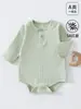Macacão de bebê de manga comprida, coleção primavera e outono, algodão puro grau A, body para recém-nascido, pijama de puxar, roupa canelada para bebê