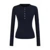 Camisa Base de Botones Estilo Americano Picante para Mujer, Cuello Henry de Otoño, Entallada a la Cintura, Hombro Normal, Manga Larga