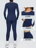 Pantalones de Yoga Cruzados de Doble Cara Cepillados, Color Sólido, Corte Delgado, Manga Larga, Transpirables, Adelgazantes, Conjunto de Dos Piezas para Correr y Fitness