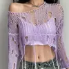 Suéter de Verão Transfronteiriço Curto Tricô Vazado Franja Casual Emagrecedor Top Manga Longa Solto Camisa de Sobrepor