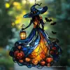 Colgante de ventana de vidrio emplomado acrílico 2D de bruja vintage transfronterizo decoración de Halloween para casa, balcón, jardín, colgante, regalo