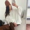 Estilo preguiçoso lapela branca simples solta gola V manga longa moletom feminino outono e inverno novo solto modelador blusa de puxar