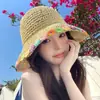 Sombrero de Paja Floral para Mujer, Sombrero de Sol de Ala Ancha Estilo Ins de Verano, Sombrero de Pescador Plegable para Vacaciones en la Playa y Viajes