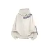 Moletom com Capuz Estampa de Letras Design Retro Americano para Homens e Mulheres, Forrado com Fleece e Espessado, Jaqueta Versátil de Nicho com Botão Duplo