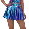 Saia Plissada Brilhante de Couro Patente Transfronteiriça para Mulheres, Nova Roupa de Performance Disco para Palco e Boate, Cintura Alta com Efeito Emagrecedor, Saia Evasê