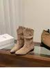 Botines de Tacón Grueso con Punta Fruncidos Apilados para Mujer 2026 Nuevos Botines Cortos de Otoño Botas Vaqueras