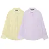 Al por mayor Verano 2026 Nuevo Estilo Europeo y Americano Camisa Suelta de Manga Larga con Cuello de Solapa y Bolsillo de Tul para Mujer 90695