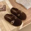 Zapatos de algodón suave para mujer, no cansados, zapatos de otoño e invierno, zapatos de pelo, mocasines Mary Jane, estilo nuevo para el pie 2026, con terciopelo, de doble uso, con terciopelo