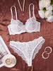 Lingerie Estilo Europeu e Americano Transfronteiriço Estampa de Renda Transparente Alças Ajustáveis Com Aro Push-Up Conjunto Sexy